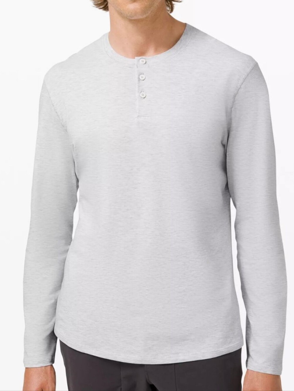 Lululemon 5 Year Basic Long Sleeve Heathered Cure Ultra Light Grey Button-up Hen